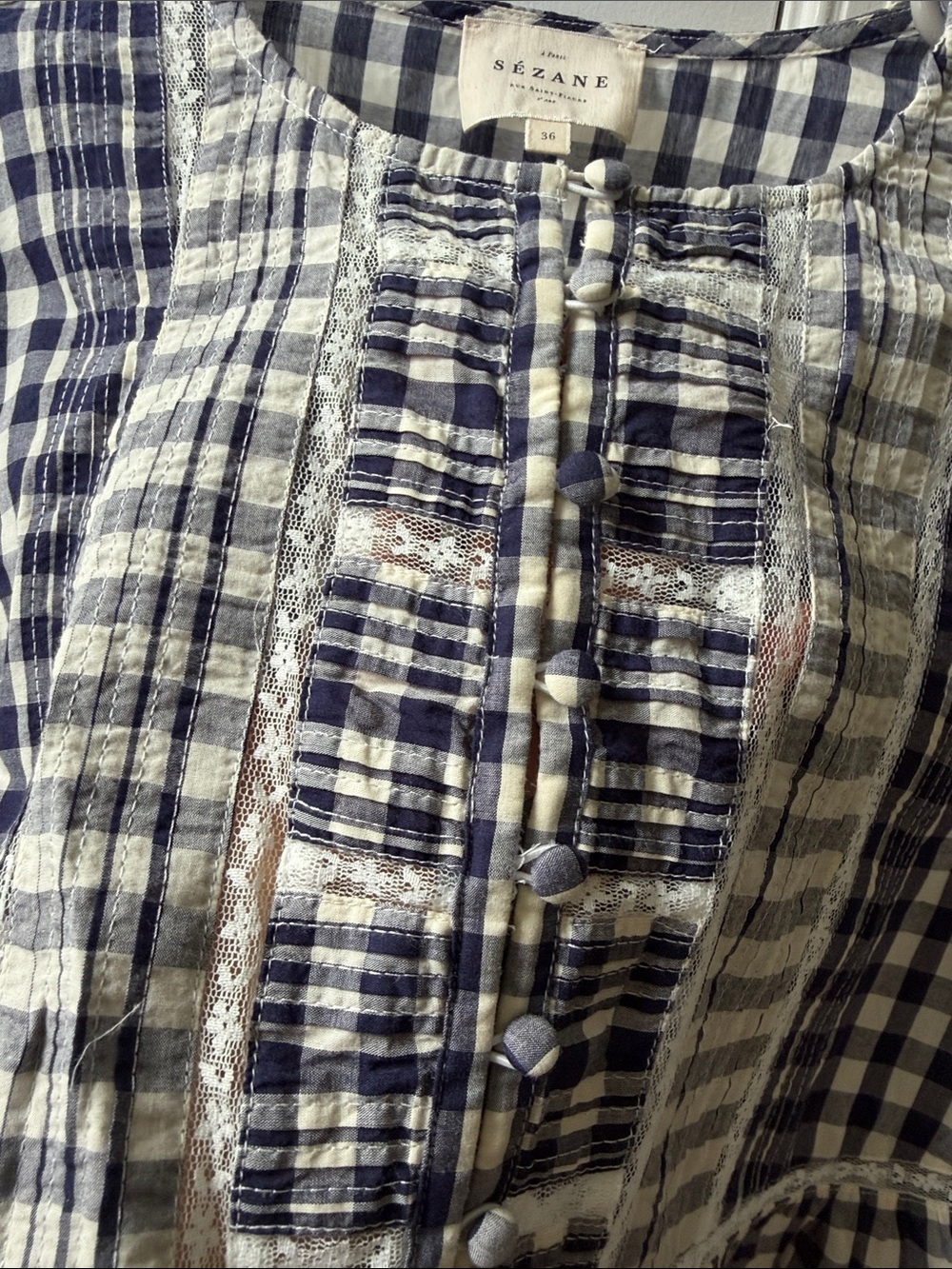 Sezane Charlina Blouse Vichy Navy - Solidarity Creation - Size 6 - Picture 6 of 10